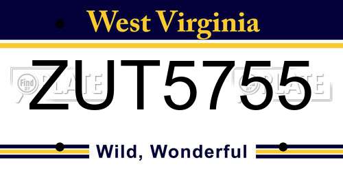 ZUT5755 West Virginia License Plate
