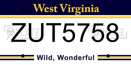 ZUT5758 West Virginia License Plate