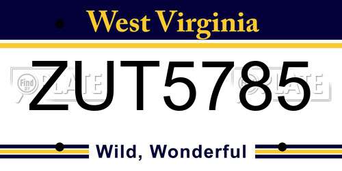 ZUT5785 West Virginia License Plate