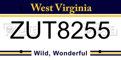 ZUT8255 West Virginia License Plate
