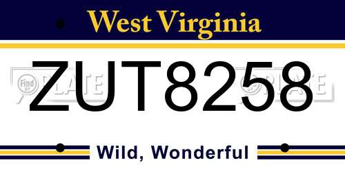 ZUT8258 West Virginia License Plate
