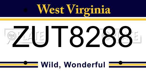 ZUT8288 West Virginia License Plate