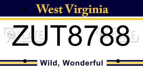 ZUT8788 West Virginia License Plate