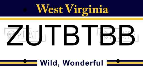 ZUTBTBB West Virginia License Plate