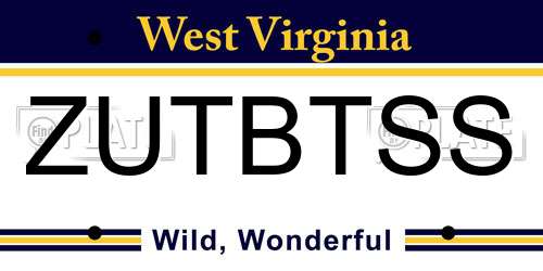 ZUTBTSS West Virginia License Plate