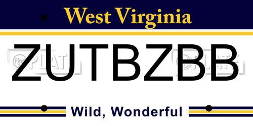 ZUTBZBB West Virginia License Plate