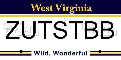 ZUTSTBB West Virginia License Plate