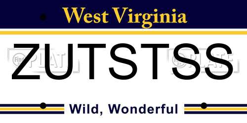 ZUTSTSS West Virginia License Plate