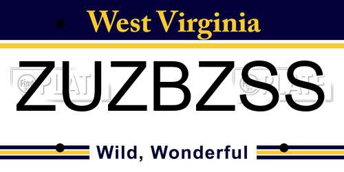 ZUZBZSS West Virginia License Plate