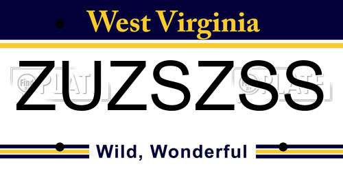 ZUZSZSS West Virginia License Plate