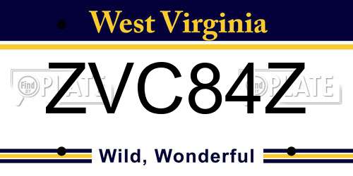 ZVC84Z West Virginia License Plate