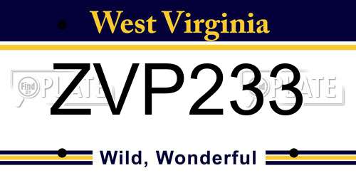 ZVP233 West Virginia License Plate