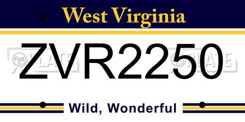 ZVR2250 West Virginia License Plate
