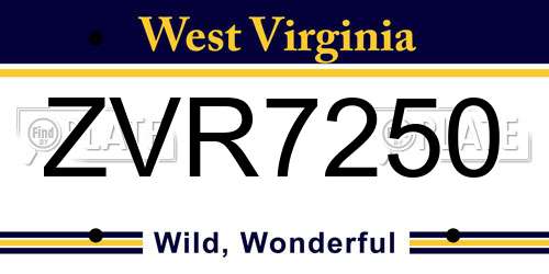 ZVR7250 West Virginia License Plate