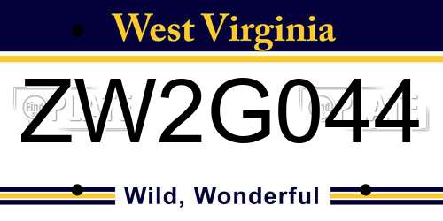 ZW2G044 West Virginia License Plate