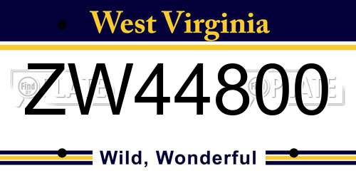 ZW44800 West Virginia License Plate