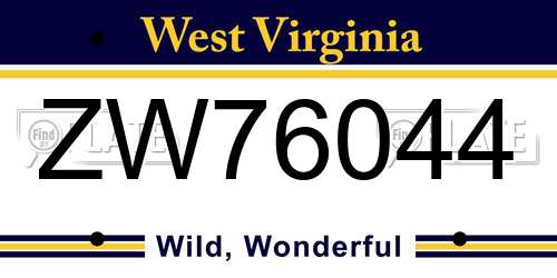 ZW76044 West Virginia License Plate