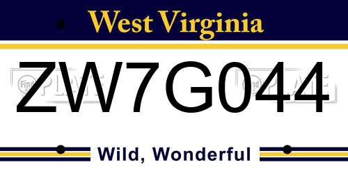 ZW7G044 West Virginia License Plate