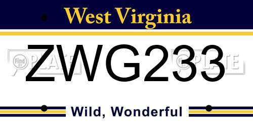 ZWG233 West Virginia License Plate