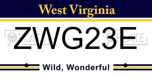 ZWG23E West Virginia License Plate