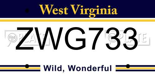 ZWG733 West Virginia License Plate