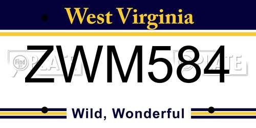 ZWM584 West Virginia License Plate