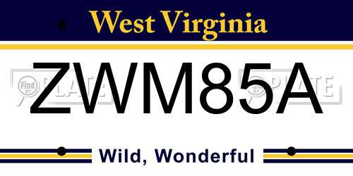 ZWM85A West Virginia License Plate