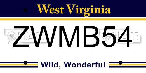 ZWMB54 West Virginia License Plate