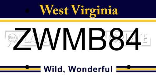 ZWMB84 West Virginia License Plate