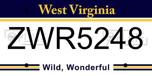 ZWR5248 West Virginia License Plate