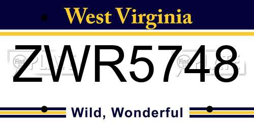 ZWR5748 West Virginia License Plate
