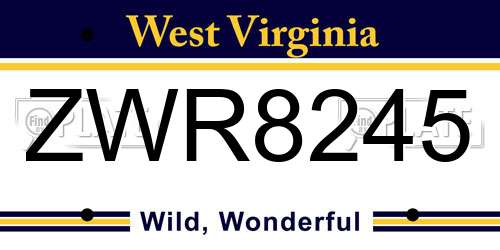 ZWR8245 West Virginia License Plate