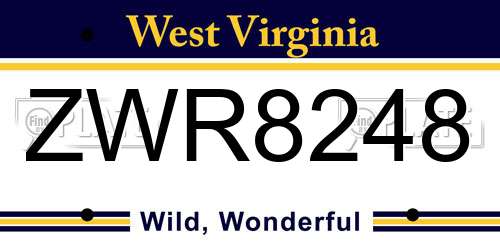 ZWR8248 West Virginia License Plate