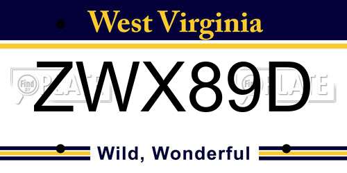 ZWX89D West Virginia License Plate