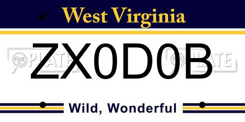 ZX0D0B West Virginia License Plate