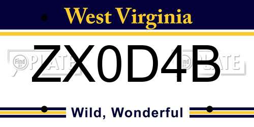 ZX0D4B West Virginia License Plate