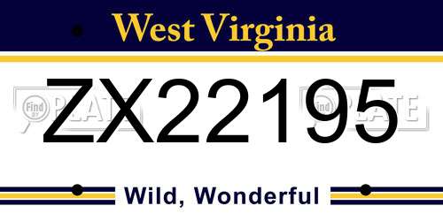 ZX22195 West Virginia License Plate