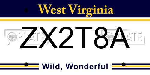 ZX2T8A West Virginia License Plate