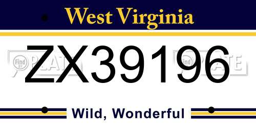 ZX39196 West Virginia License Plate