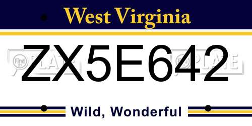 ZX5E642 West Virginia License Plate
