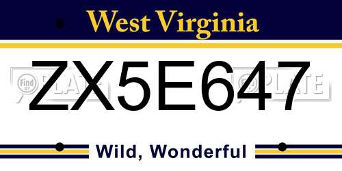 ZX5E647 West Virginia License Plate
