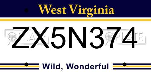 ZX5N374 West Virginia License Plate