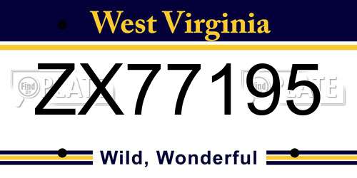 ZX77195 West Virginia License Plate