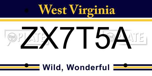 ZX7T5A West Virginia License Plate