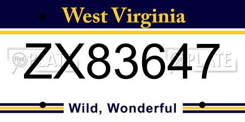 ZX83647 West Virginia License Plate