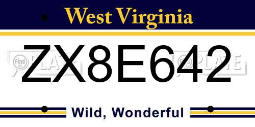 ZX8E642 West Virginia License Plate