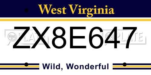 ZX8E647 West Virginia License Plate