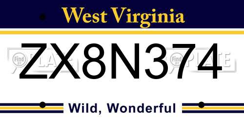 ZX8N374 West Virginia License Plate