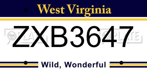 ZXB3647 West Virginia License Plate