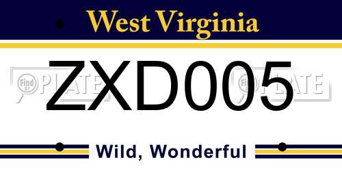 ZXD005 West Virginia License Plate